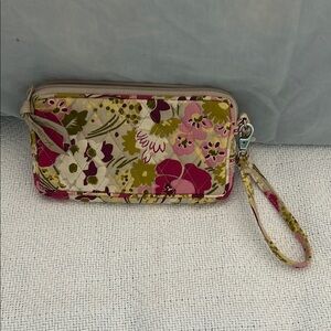 Vera Bradley Make Me Blush Wristlet Quilted Cotton Canvas Pink Green Clutch